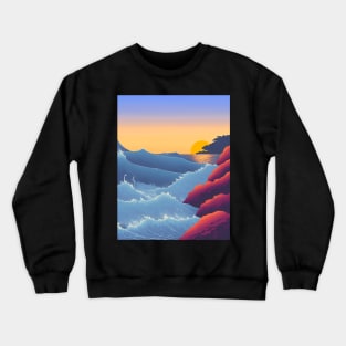 Ukiyo-e Japanese Art - Waves Crashing Against a Rocky Coast at Sunset Crewneck Sweatshirt